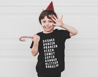 Reindeer Names Tee • Toddler, Kids + Adult Sizes • Family Matching Christmas Shirts • Holiday Tees