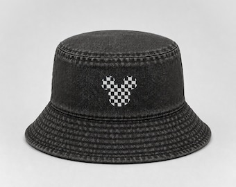 Checkered Mickey Embroidered Bucket Hat • Disney Bucket Hat • 90's Disney Hats • Family Matching Disney Hats • Disney World Hats