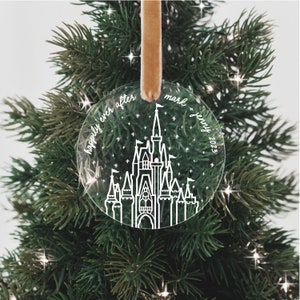 Cinderella&#39;s Castle Happily Ever After Personalized Christmas Ornament • Disney World Vacation Custom Ornament • Just Married • Engagement