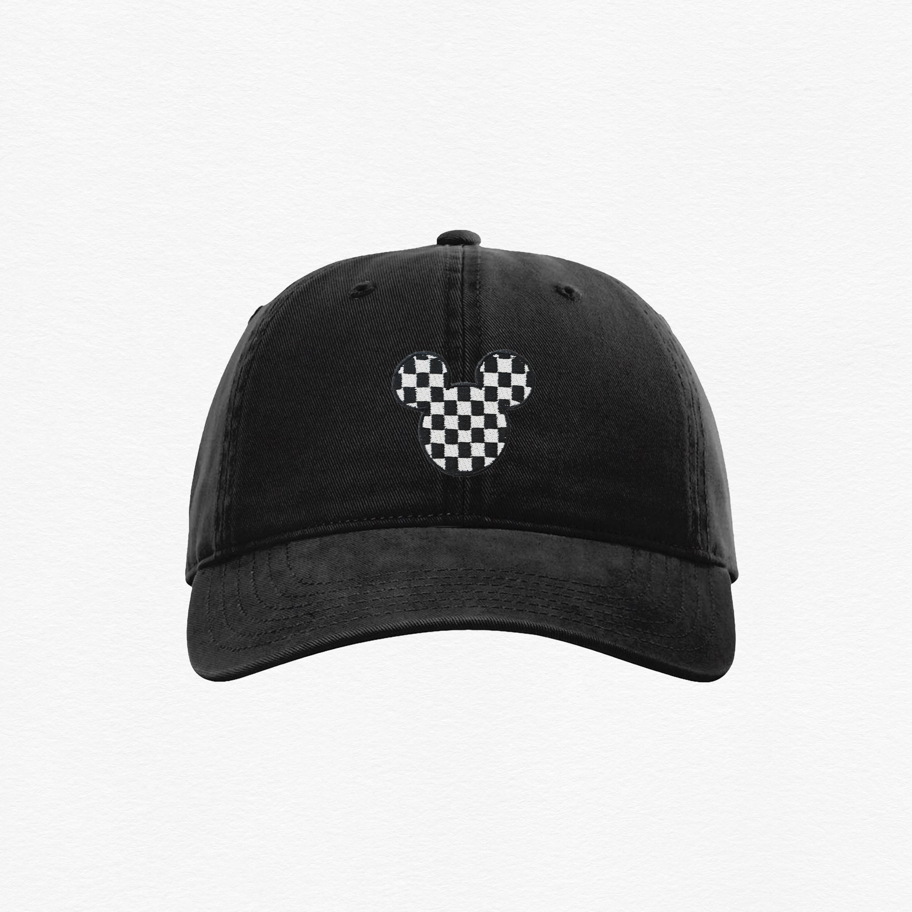 Checkered Mickey Embroidered Disney Hat, Disneyland Dad Hat, Disney World Trip Mouse Ear Hat, Unisex Disney Vacation Baseball Cap for Adults