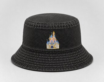 Cinderella's Castle Embroidered Denim Bucket Hat, Disneyland Bucket Hat, 90's Hat, Family Matching Disney World Hat, Kid and Adult Sizes
