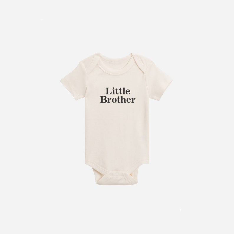Little Brother Organic Baby Bodysuit Pregnancy Announcement Custom Newborn Gift Gender Neutral Baby Clothes Baby Shower Gift image 2