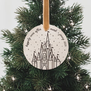 Cinderella&#39;s Castle Happily Ever After Personalized Christmas Ornament • Disney World Vacation Custom Ornament • Just Married • Engagement