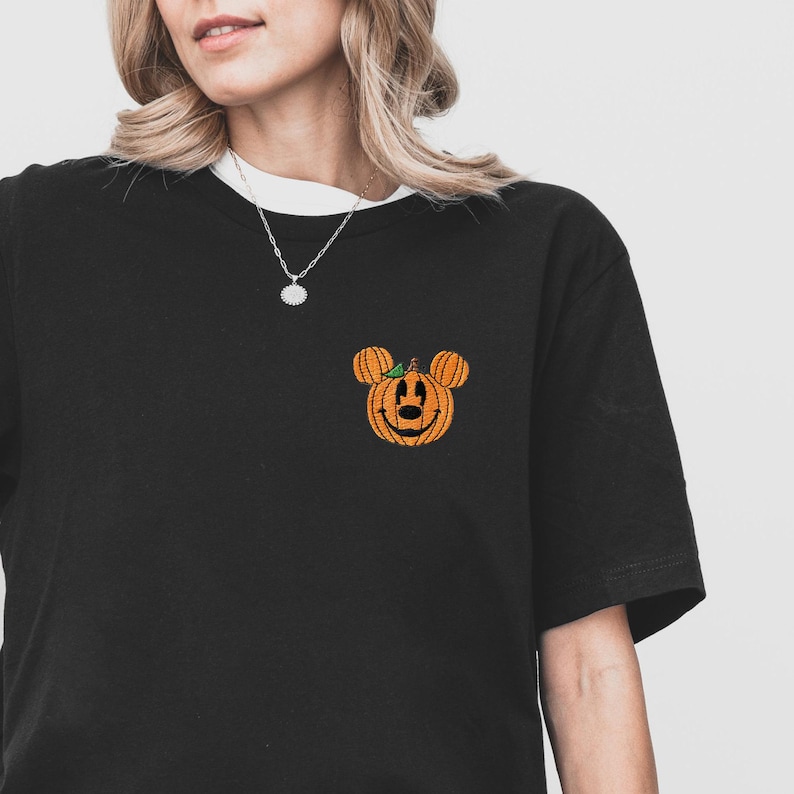 Mickey Pumpkin Embroidered Disney Halloween Shirt, Family Matching Disney Tee, Disney World Trip Outfit, Disneyland Tee for Kids and Adults image 5