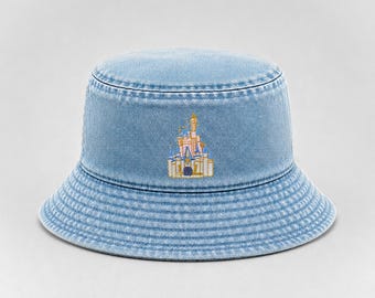Cinderella's Castle Embroidered Denim Bucket Hat, Disneyland Bucket Hat, 90's Hat, Family Matching Disney World Hat, Kid and Adult Sizes