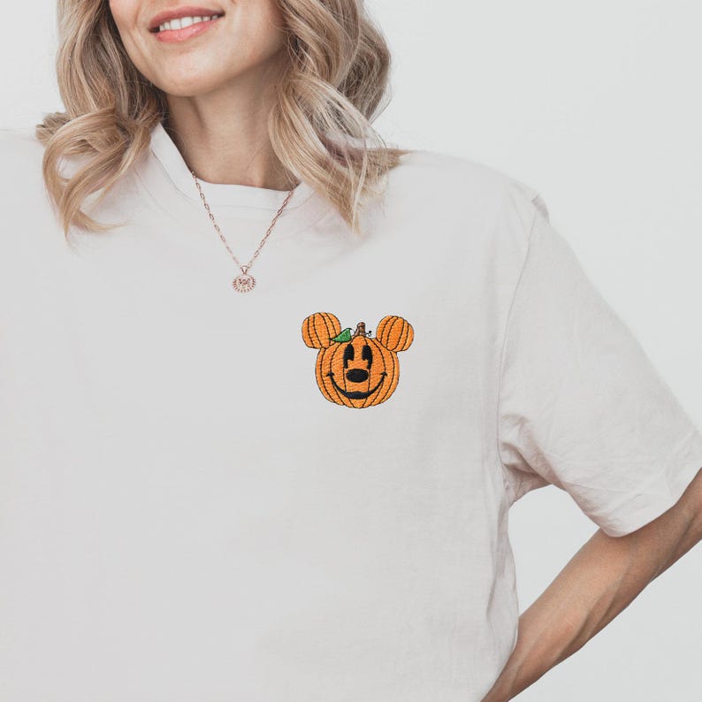 Mickey Pumpkin Embroidered Disney Halloween Shirt, Family Matching Disney Tee, Disney World Trip Outfit, Disneyland Tee for Kids and Adults image 2