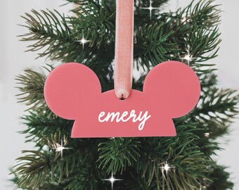 Personalized Mickey Ears Christmas Ornament • Laser Engraved + Filled • Custom Christmas Ornament • Disney Christmas • Mickey Holiday Gift