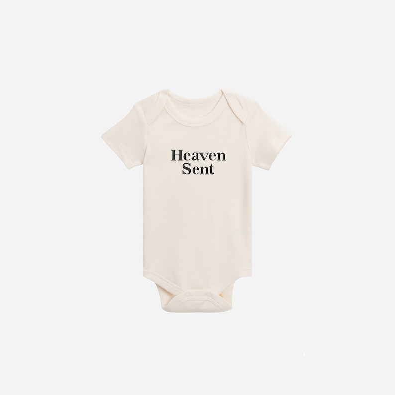 Heaven Sent Organic Baby Bodysuit Pregnancy Announcement Custom Newborn Gift Gender Neutral Baby Clothes Rainbow Baby image 1