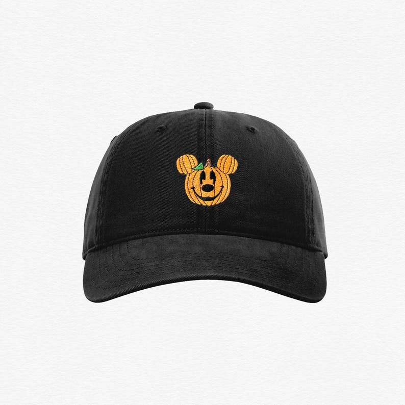 Mickey Pumpkin Embroidered Disney Hat, Disneyland Halloween, Disney World Trip Mouse Ear Hat, Unisex Disney Vacation Baseball Cap for Adults image 1