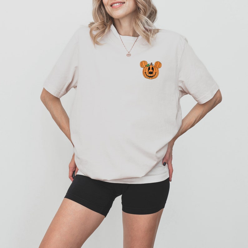 Mickey Pumpkin Embroidered Disney Halloween Shirt, Family Matching Disney Tee, Disney World Trip Outfit, Disneyland Tee for Kids and Adults image 1