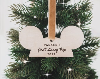First Disney Trip Personalized Christmas Ornament • Mickey Ears Ornament • Custom Disney Vacation Ornament • Disney Christmas