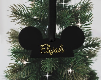 Personalized Mickey Ears Christmas Ornament • Laser Engraved + Filled • Custom Christmas Ornament • Disney Christmas • Mickey Holiday Gift