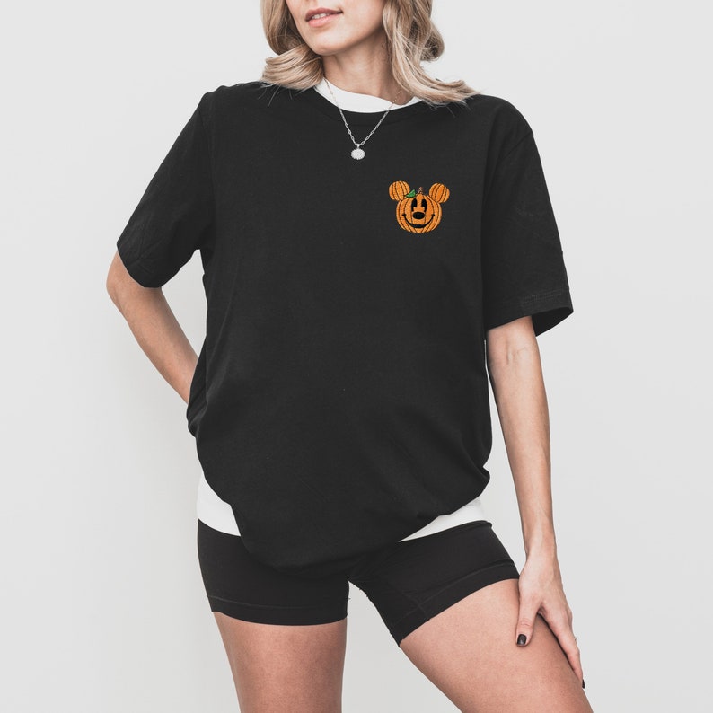 Mickey Pumpkin Embroidered Disney Halloween Shirt, Family Matching Disney Tee, Disney World Trip Outfit, Disneyland Tee for Kids and Adults image 4
