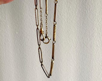 Antique Gold Filled Bar Style Trombone Link Pocket Watch Chain with Dog Clip