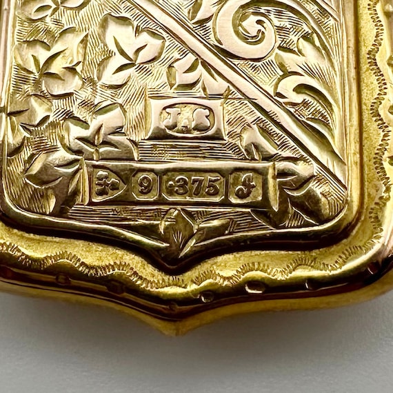 Rare Antique 9k Yellow Gold Shield Locket Style P… - image 3