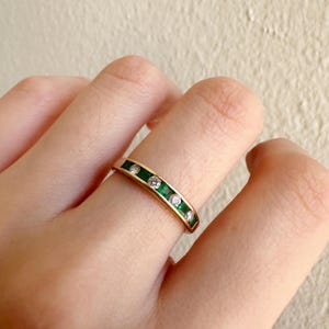 Vintage 14k Yellow Gold Emerald and Diamond Band Size 5.75