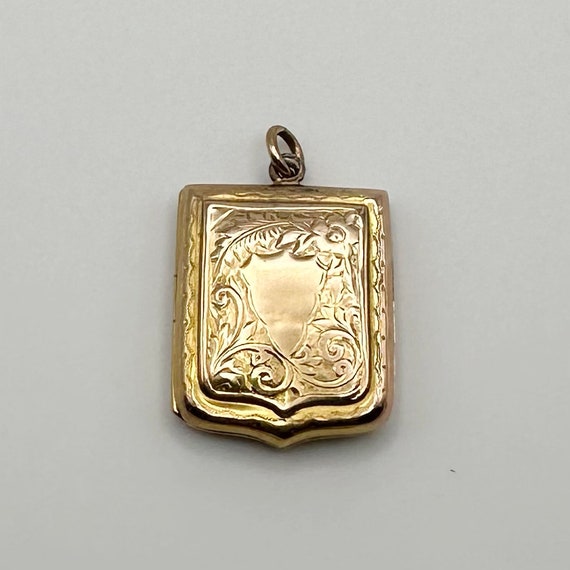 Rare Antique 9k Yellow Gold Shield Locket Style P… - image 1