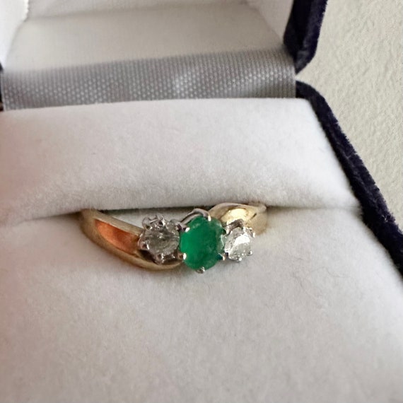 Vintage 9k Yellow and White Gold Emerald and Diamo