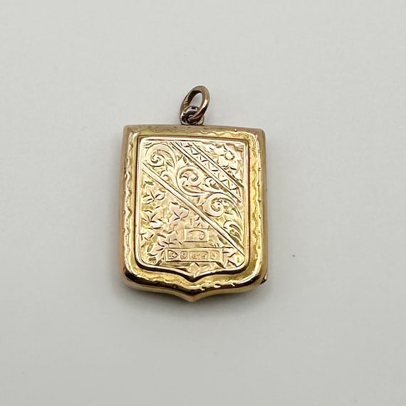 Rare Antique 9k Yellow Gold Shield Locket Style P… - image 2