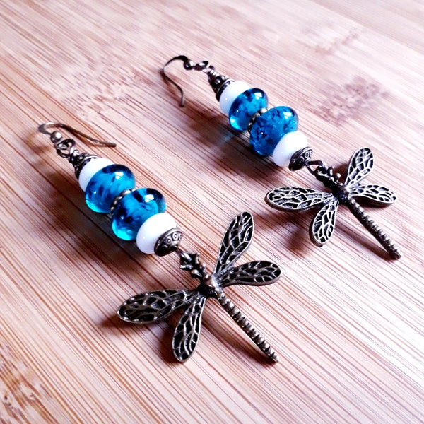 PIECE UNIQUE - Boucles d'oreilles "Sansa" bleu profond et bronze