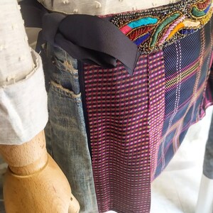 Denim and brocade mini skirt with embroidered strap image 4