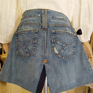 Denim and brocade mini skirt with embroidered strap image 8