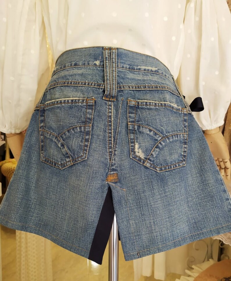 Denim and brocade mini skirt with embroidered strap image 8