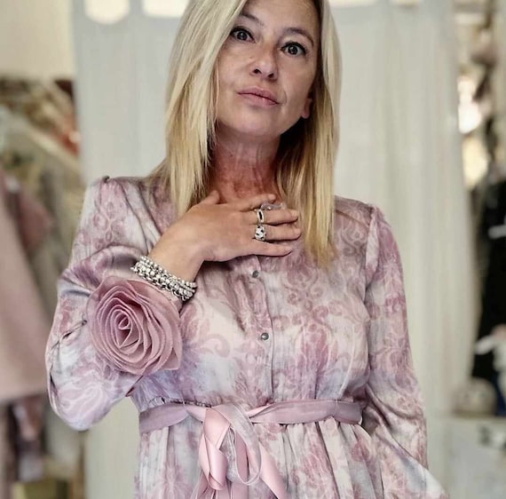 patterned satin shirt dress JAYLEY Silk Blend Maxi Shirt Dress in Geometric Print