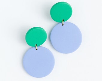 Emerald and Blurple Dainty Polymer Clay Earrings Statement Hypoallergenic and Lightweight Earrings Trendy Modern Minimalist | PHILLIPA