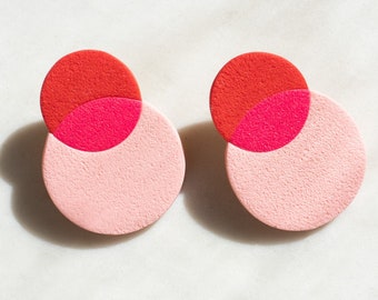 Phillipa II in pink | Polymer Clay Statement Stud Earrings, Lightweight, Hypoallergenic Posts, Contemporary, Modern Style, Color Theory