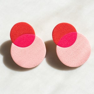 Phillipa II in pink Polymer Clay Statement Stud Earrings, Lightweight, Hypoallergenic Posts, Contemporary, Modern Style, Color Theory image 1