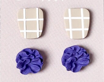 Flower Stud Pack - Blue Iris, Floral Studs, Flower Earrings, Minimal Modern, Polymer Clay Earrings, Hypoallergenic Posts