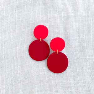 Red Monochrome Dainty Statement Earrings, Hypoallergenic and Lightweight, Spring Summer Earrings, Trendy Modern Minimalist PHILLIPA image 2