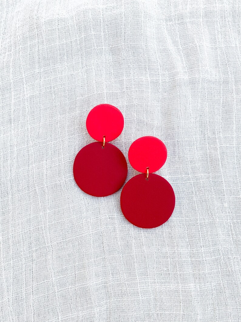 Red Monochrome Dainty Statement Earrings, Hypoallergenic and Lightweight, Spring Summer Earrings, Trendy Modern Minimalist PHILLIPA image 2