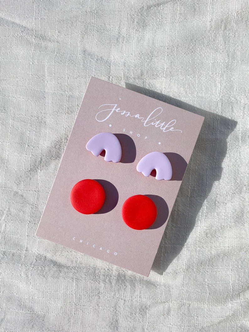 Stud Pack 1 lilac arches, statement round studs, Polymer Clay Earrings, Hypoallergenic Stainless Steel Posts image 1