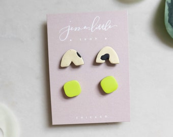 Stud Pack #7 | Vanilla Bean Arches + Chartreuse, Polymer Clay Earrings, Hypoallergenic Stainless Steel Posts, Statement Studs