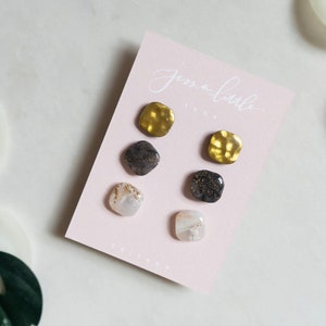 Stud Pack 11 3 Pack Studs, gold studs, quartz studs, Polymer Clay Earrings, Hypoallergenic Stainless Steel Posts, Statement Studs image 1