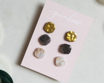 Stud Pack #11 | 3 Pack Studs, gold studs, quartz studs, Polymer Clay Earrings, Hypoallergenic Stainless Steel Posts, Statement Studs