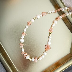 Mixed Freshwater Pearl and Rose Quartz Necklace in peach adjustable choker necklace image 4