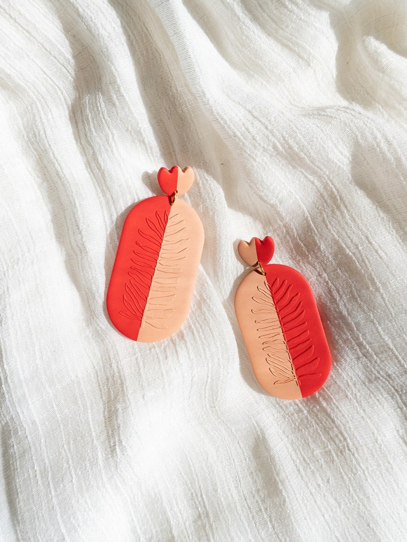 Two Tone Fern Earrings made from Polymer Clay SUPERBLOOM in raspberry image 1