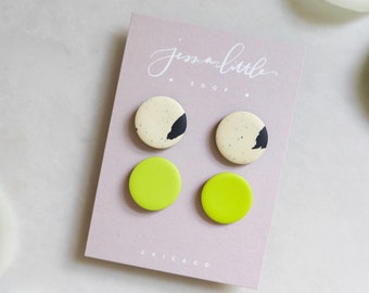 Stud Pack #6 | Vanilla Bean + Chartreuse, Polymer Clay Earrings, Hypoallergenic Stainless Steel Posts, Statement Studs, Round Studs