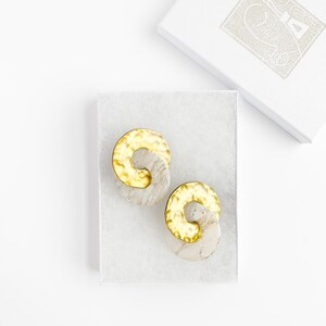 White and Gold Link Polymer Clay Lightweight Earring Hypoallergenic Posts Contemporary Jewelry Spring Summer Statement midi WE RISE image 6