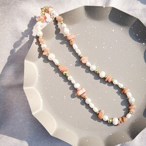 Mixed Freshwater Pearl and Rose Quartz Necklace in peach adjustable choker necklace image 5