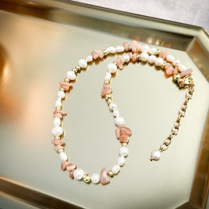 Mixed Freshwater Pearl and Rose Quartz Necklace in peach adjustable choker necklace image 2