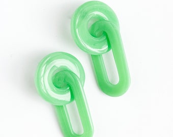 Jade Green Polymer Clay Earrings, Minimalist Resin Earrings, Hypoallergenic Post, Lightweight Statement Earrings | JUICY Links in mint julep