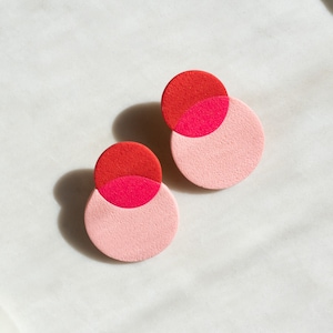 Phillipa II in pink Polymer Clay Statement Stud Earrings, Lightweight, Hypoallergenic Posts, Contemporary, Modern Style, Color Theory image 3