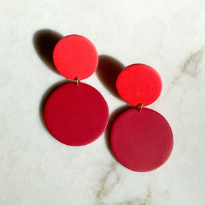 Red Monochrome Dainty Statement Earrings, Hypoallergenic and Lightweight, Spring Summer Earrings, Trendy Modern Minimalist PHILLIPA image 1