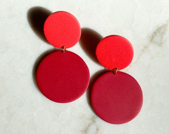Red Monochrome Dainty Statement Earrings, Hypoallergenic and Lightweight, Spring Summer Earrings, Trendy Modern Minimalist | PHILLIPA