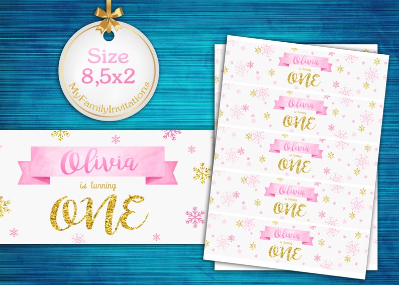 Winter Onederland Thank You Card-Winter Thank You Card-Snowflake Thank You Card-Pink and Gold Thank You Card-First Birthday Thank You