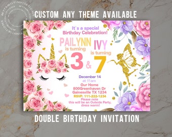 Twin Birthday Invitation · Double Siblings Party Invite · Custom Digital File